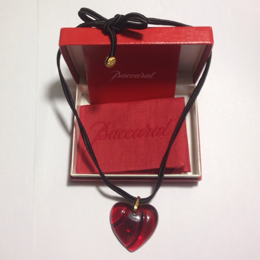 ❤ Vint Red Baccarat Crystal Heart Choker w/SilkTie